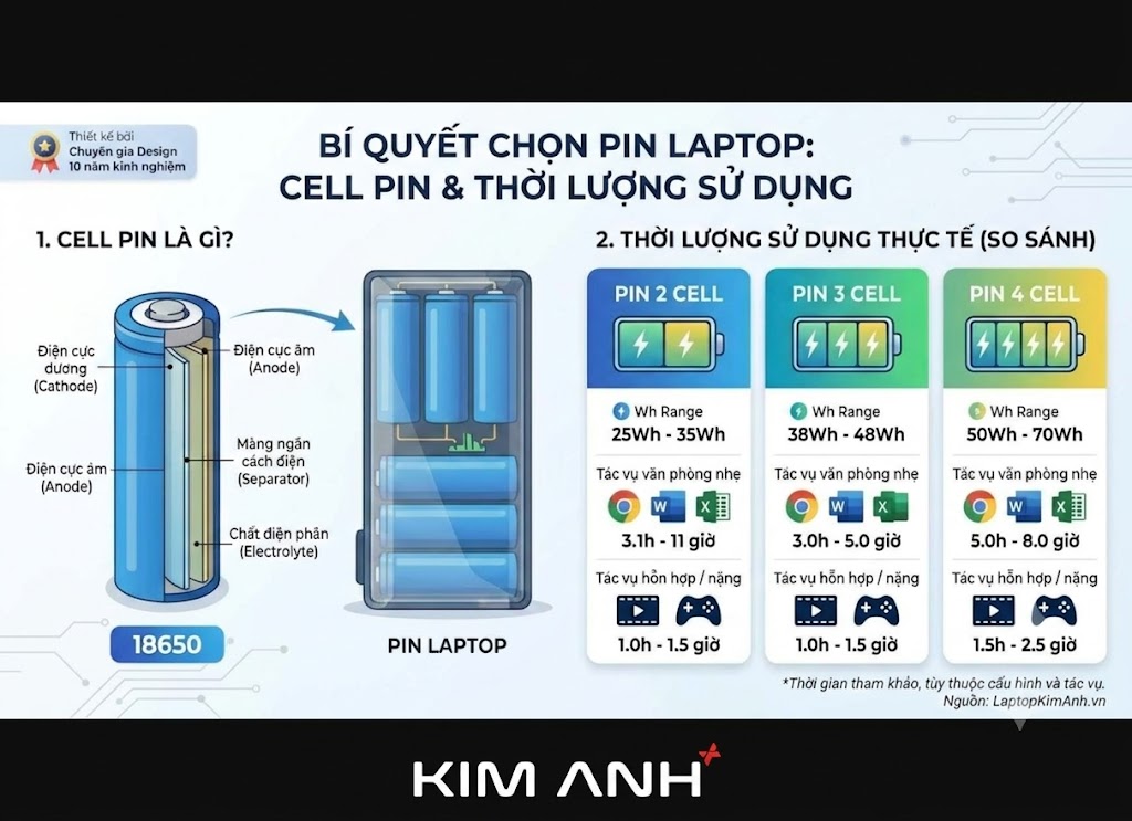 Cell Pin Laptop Là Gì? Pin 2 Cell, 3 Cell, 4 Cell Dùng Bao Lâu? Cell Pin Laptop Là Gì? Pin 2 Cell, 3 Cell, 4 Cell Dùng Bao Lâu?
