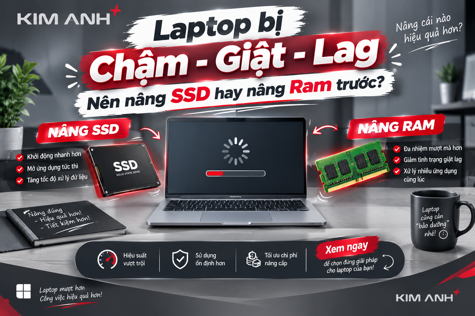 Laptop bị chậm giật lag - Nên nâng SSD hay nâng Ram trước ?