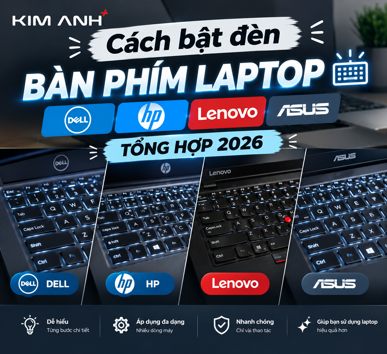 Cách bật đèn bàn phím Laptop Dell , HP , Lenovo , Asus - Tổng hợp 2026 Cách bật đèn bàn phím Laptop Dell , HP , Lenovo , Asus - Tổng hợp 2026