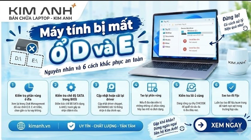 Máy tính bị mất ổ D và E: Nguyên nhân và 6 cách khắc phục an toàn