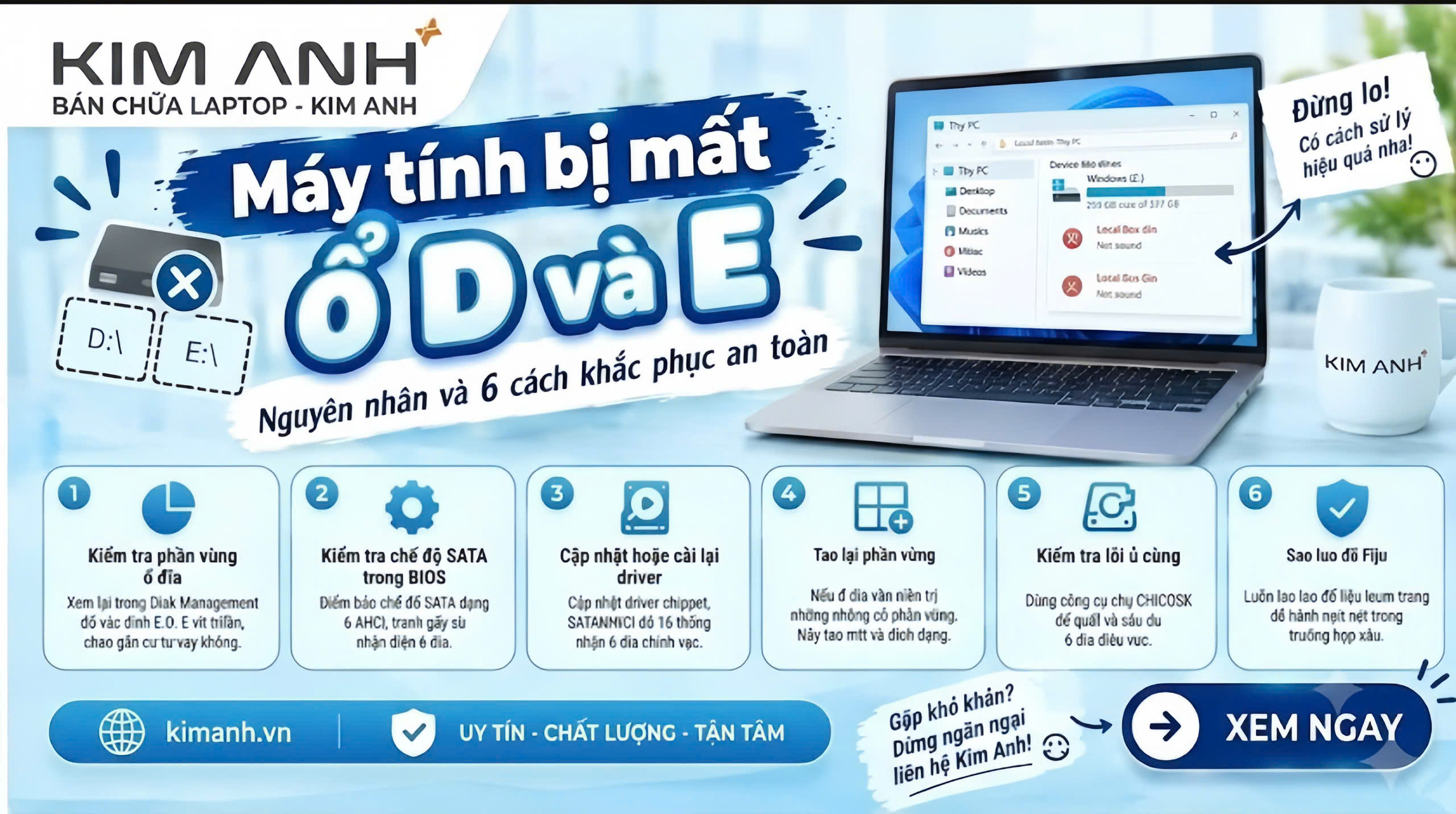 Máy tính bị mất ổ D và E: Nguyên nhân và 6 cách khắc phục an toàn