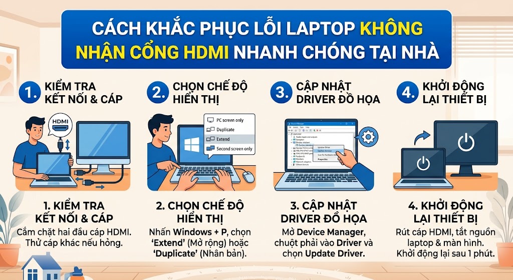 Cách khắc phục lỗi laptop không nhận cổng HDMI nhanh chóng tại nhà