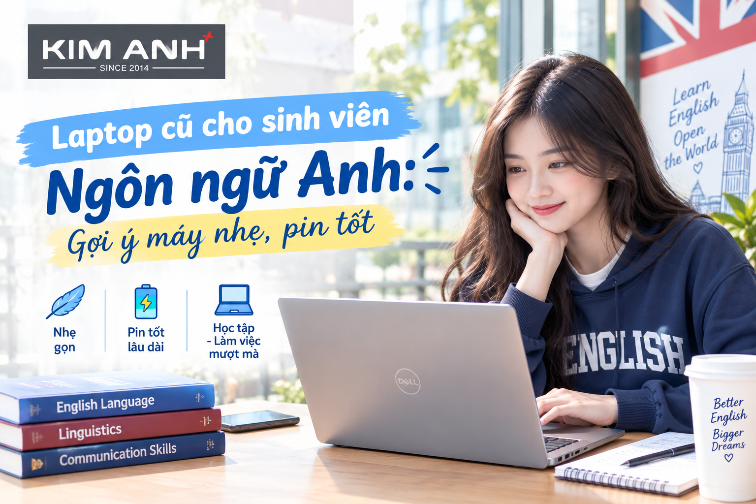 Laptop cũ cho sinh viên Ngôn ngữ Anh: Gợi ý máy nhẹ, pin tốt 2026