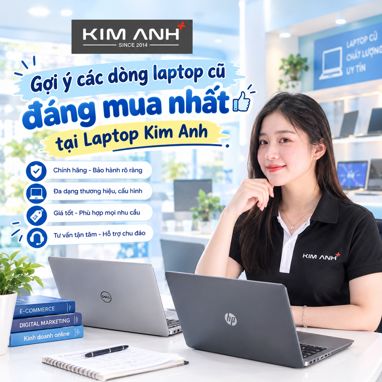 Laptop cũ cấu hình mạnh cho sinh viên Thương mại điện tử tại Laptop Kim Anh