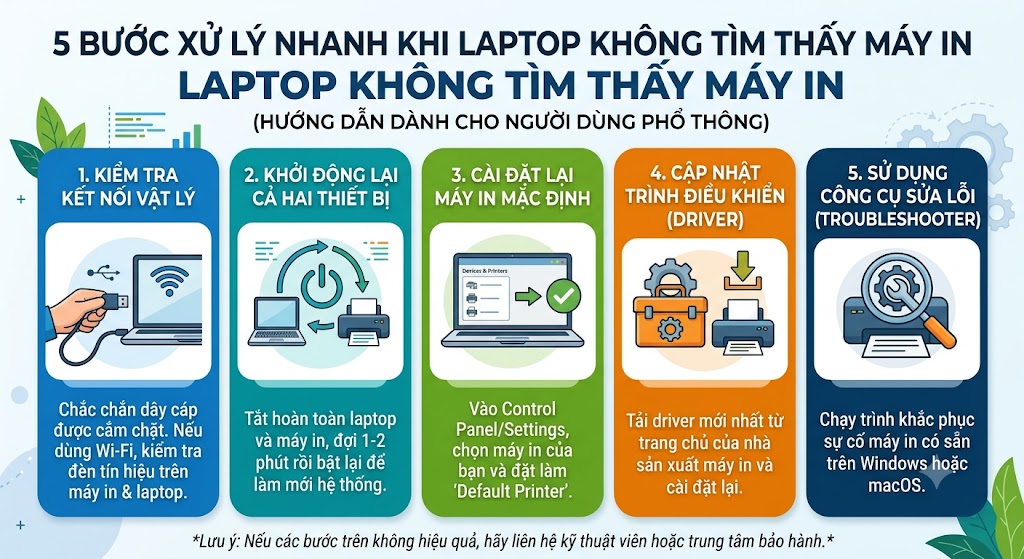 5 Bước xử lý nhanh khi laptop không tìm thấy máy in