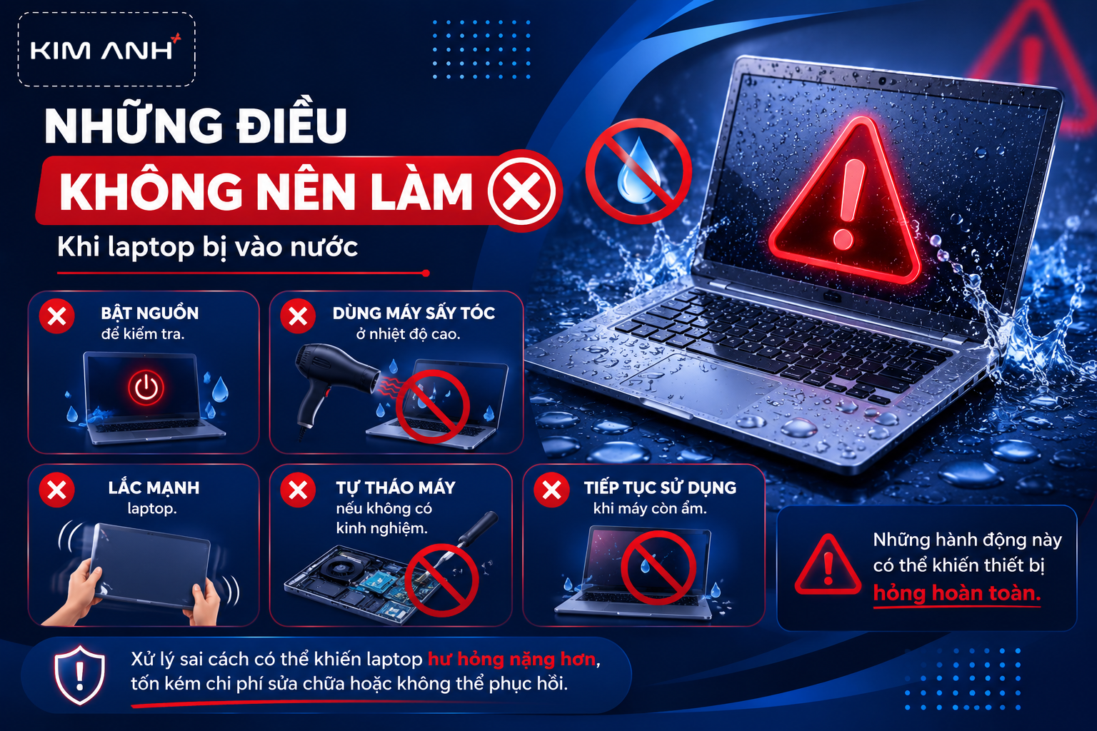 Những điều không nên làm khi laptop bị vào nước