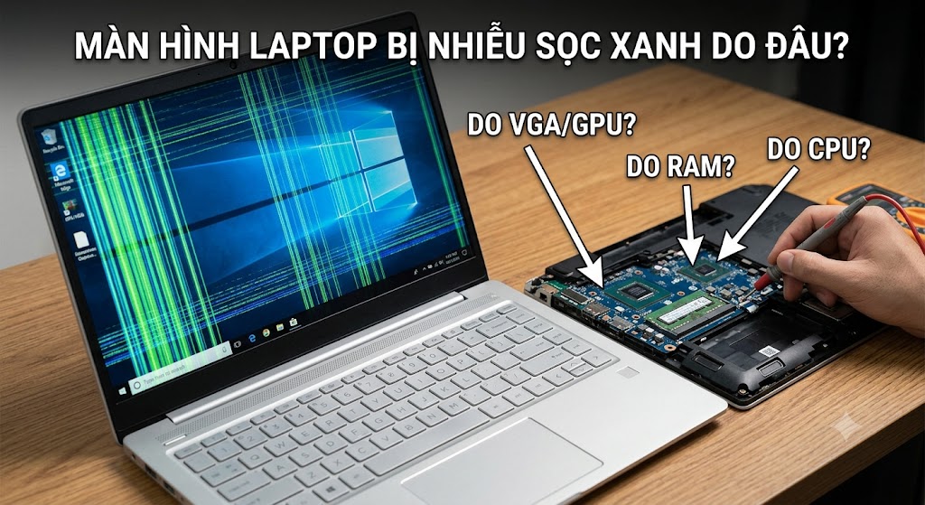 Màn hình laptop bị nhiễu sọc xanh do đâu? Do VGA, RAM hay do CPU? Màn hình laptop bị nhiễu sọc xanh do đâu? Do VGA, RAM hay do CPU?