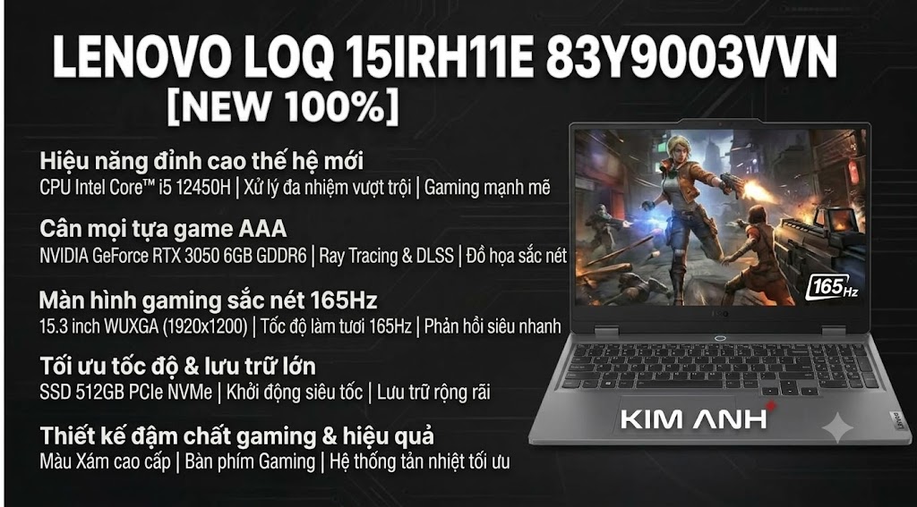 [ NEW 100%] Lenovo LOQ 15IRH11E 83Y9003VVN (Core™ 5 205H/ ram 8GB/ ssd 512GB / RTX 3050 6GB - 15.3 inch WUXGA 165Hz Win 11 Xám)