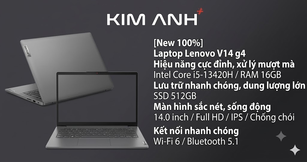[New 100%] Laptop Lenovo V14 g4 Intel i5-13420H /RAM 16GB /SSD 512GB / Màn 14.0 inch FHD IPS